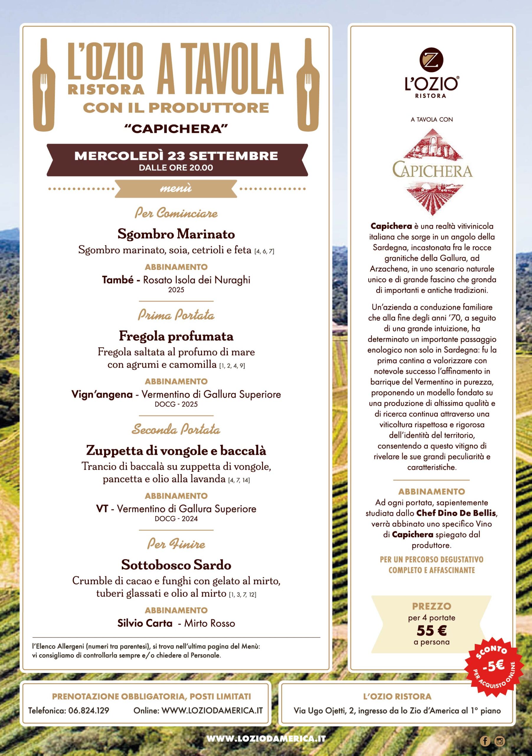 ZIO Cena Produttore CAPICHERA A cena con il produttore – Capichera - immagine 1
